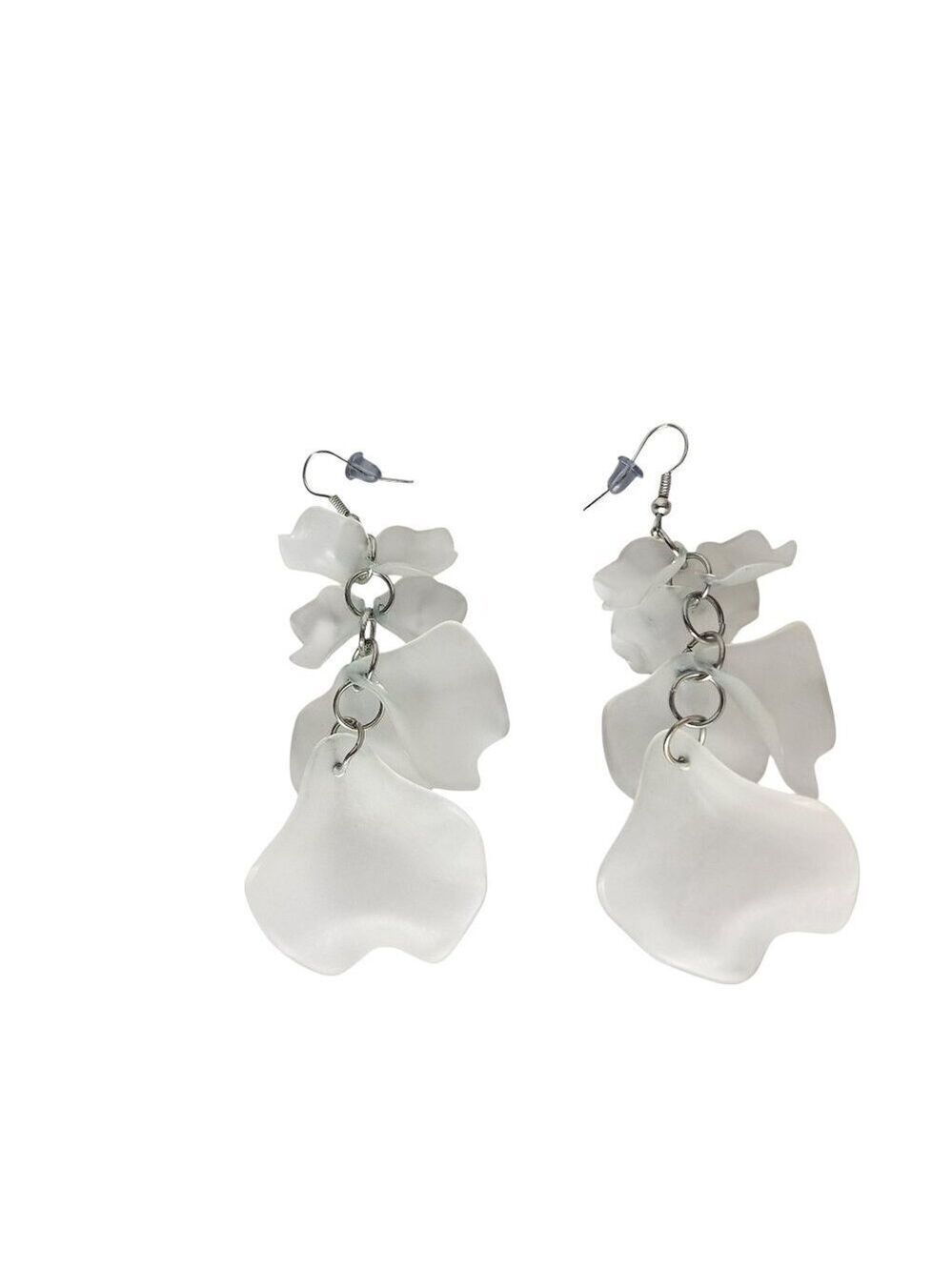 White Flower Dangle Drop Earrings Bridal Wedding